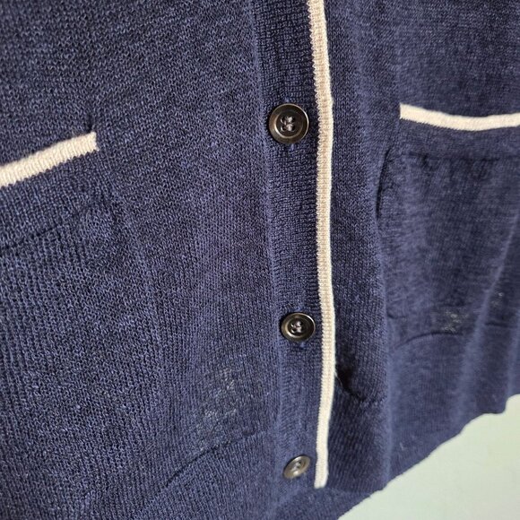 Caslon Linen Blend Button Up V-Neck Cardigan Navy Size Large Nautical Preppy NEW - Picture 6 of 10